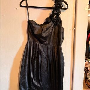 Bisou Bisou Black One-Shoulder Floral Accent Cocktail Dress